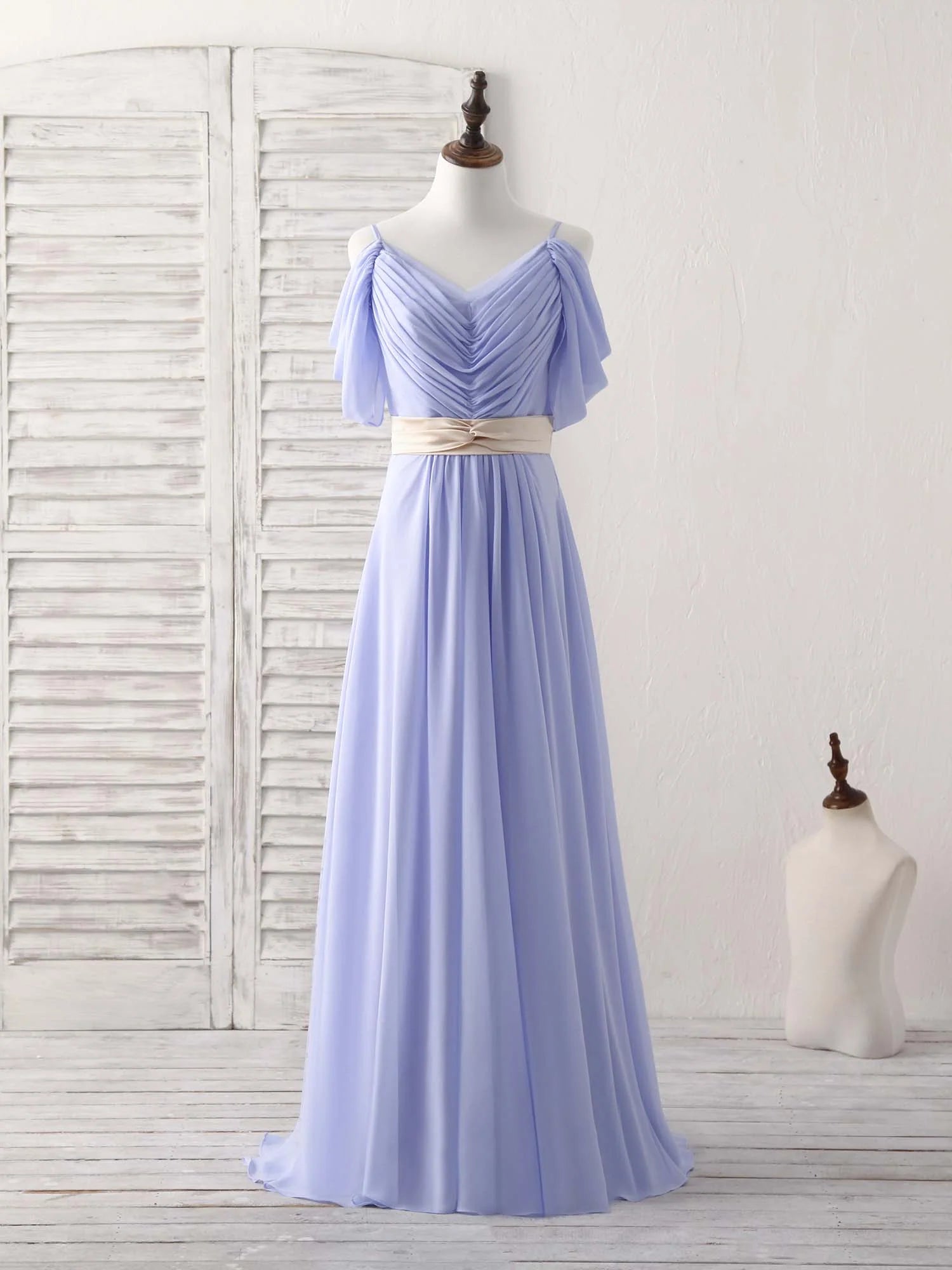Buyishang Simple V Neck Off Shoulder Chiffon Long Prom Dress Evening Dress Bridesmaid dress shop